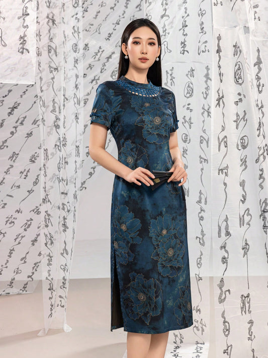 Short Sleeve Floral Designs New Chinese Style Cheongsam Qipao Dress