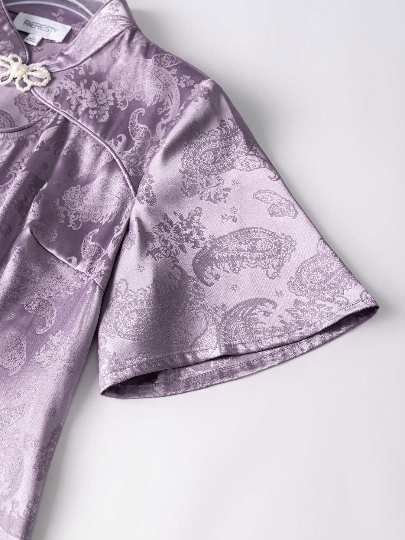 Short Sleeve Jacquard Floral Designs Split Thigh New Chinese Style Cheongsam Qipao Dress