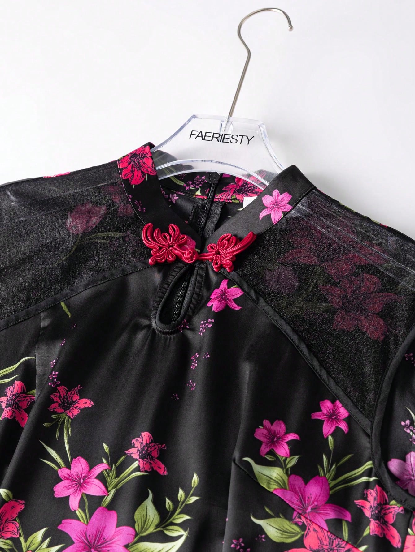 Sleeveless Drop Collar Floral Designs New Chinese Style Cheongsam Qipao Dress