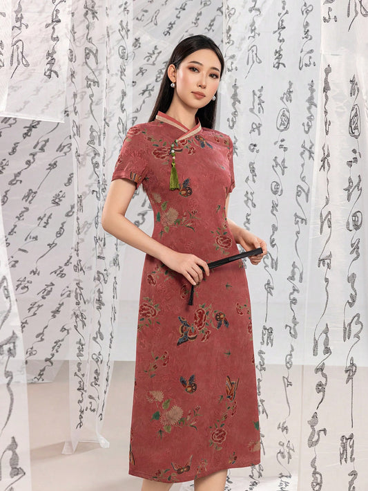 Short Sleeve Floral Designs New Chinese Style Cheongsam Qipao Dress