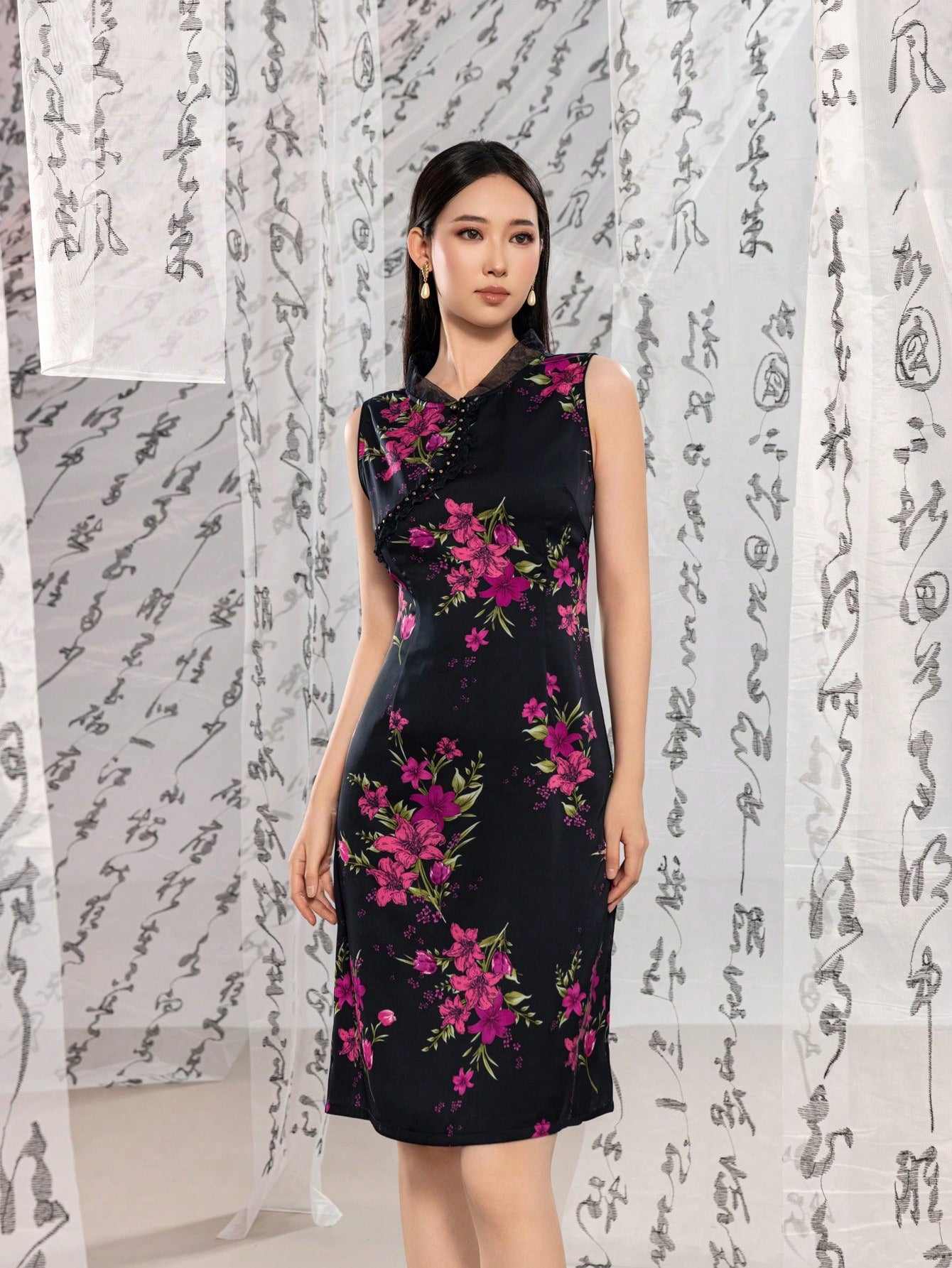 Sleeveless Tassel Fringe Floral Designs New Chinese Style Cheongsam Qipao Dress