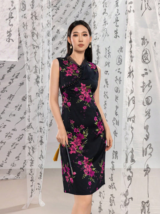 Sleeveless Tassel Fringe Floral Designs New Chinese Style Cheongsam Qipao Dress