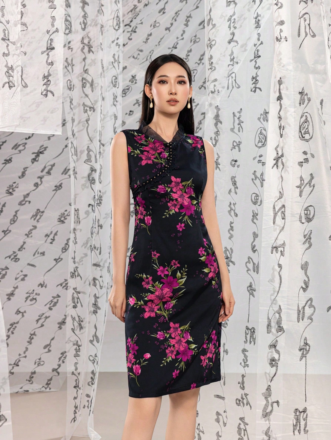 Sleeveless Tassel Fringe Floral Designs New Chinese Style Cheongsam Qipao Dress