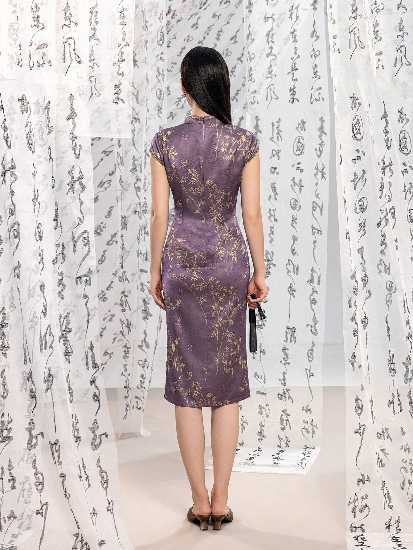 Short Sleeve Knot Button Floral Designs Slit New Chinese Style Cheongsam Qipao Dress
