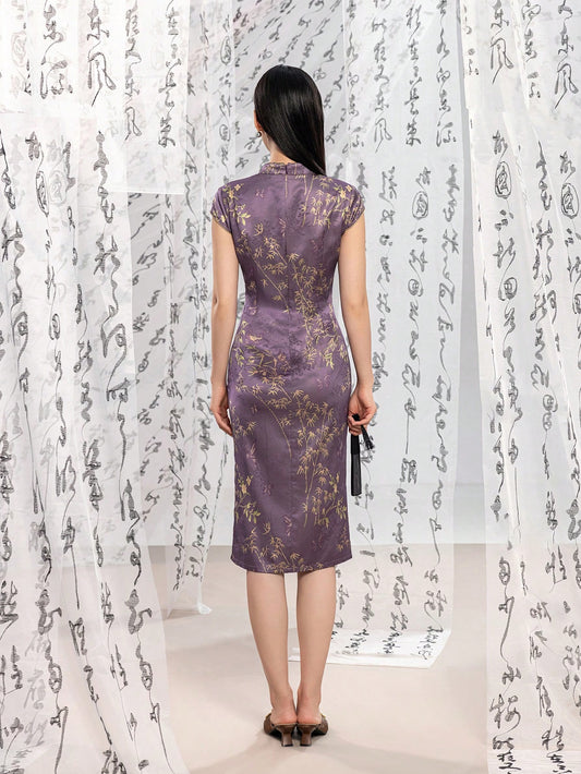 Short Sleeve Knot Button Floral Designs Slit New Chinese Style Cheongsam Qipao Dress