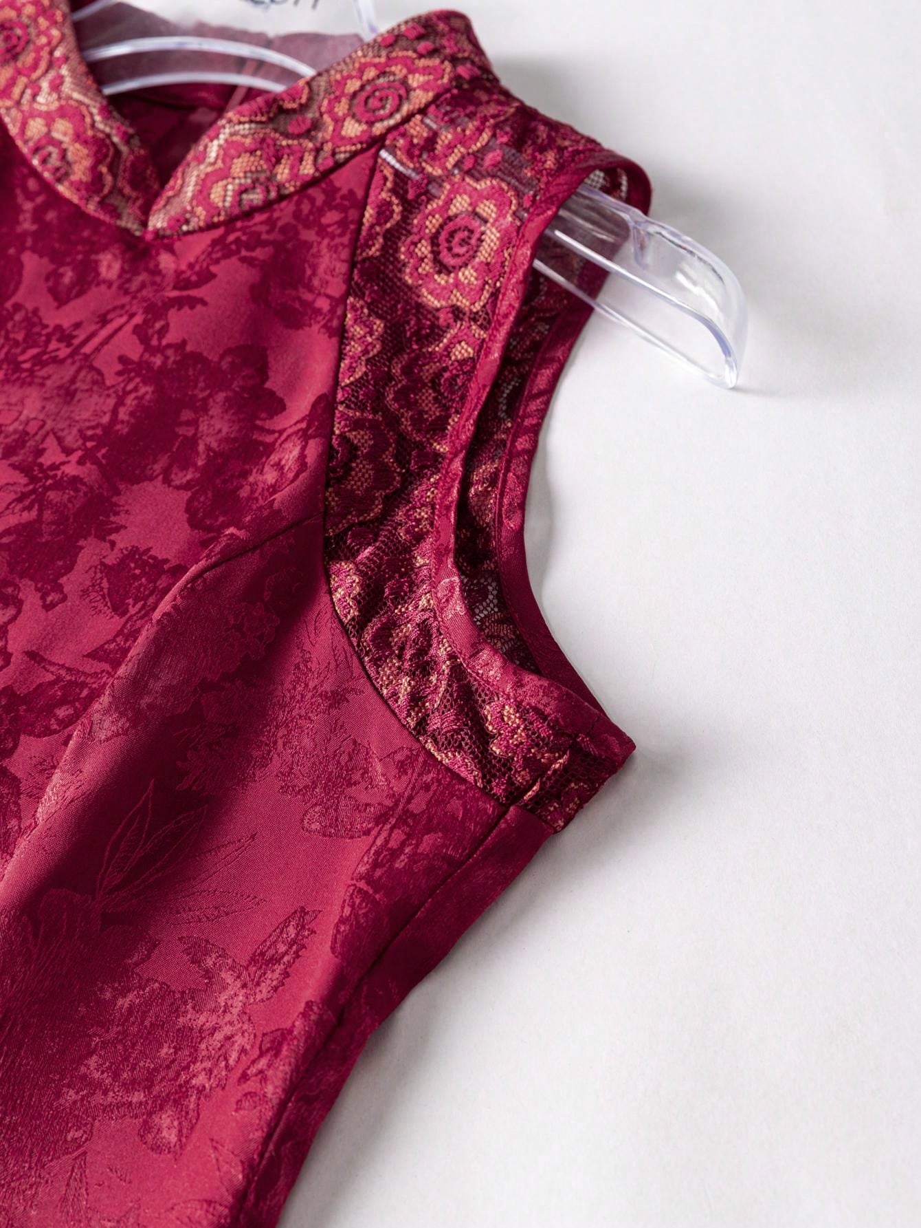 Sleeveless Floral Designs Split Thigh New Chinese Style Cheongsam Qipao Dress