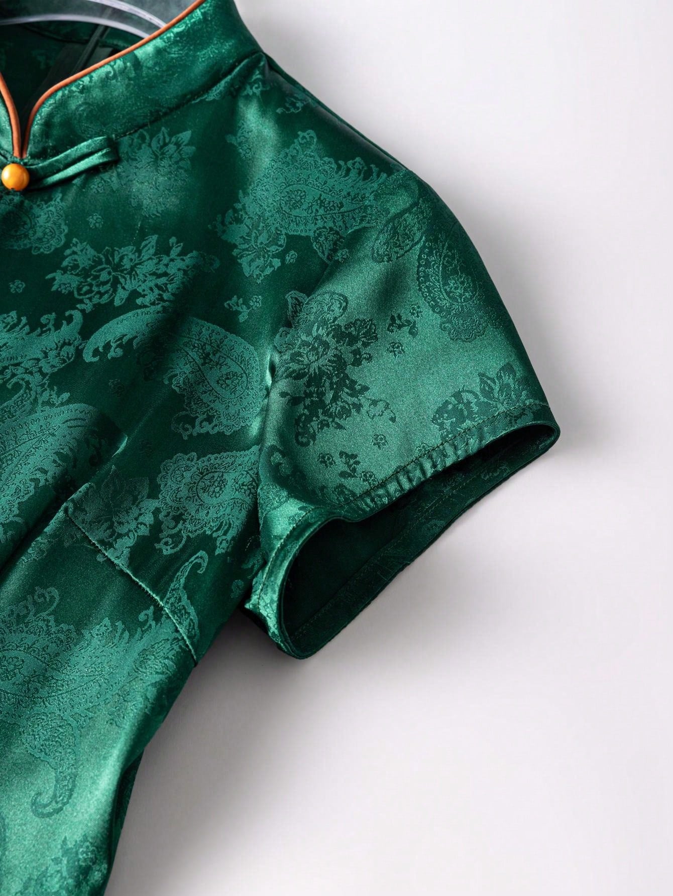 Short Sleeve Knot Button Jacquard Floral Designs New Chinese Style Cheongsam Qipao Dress