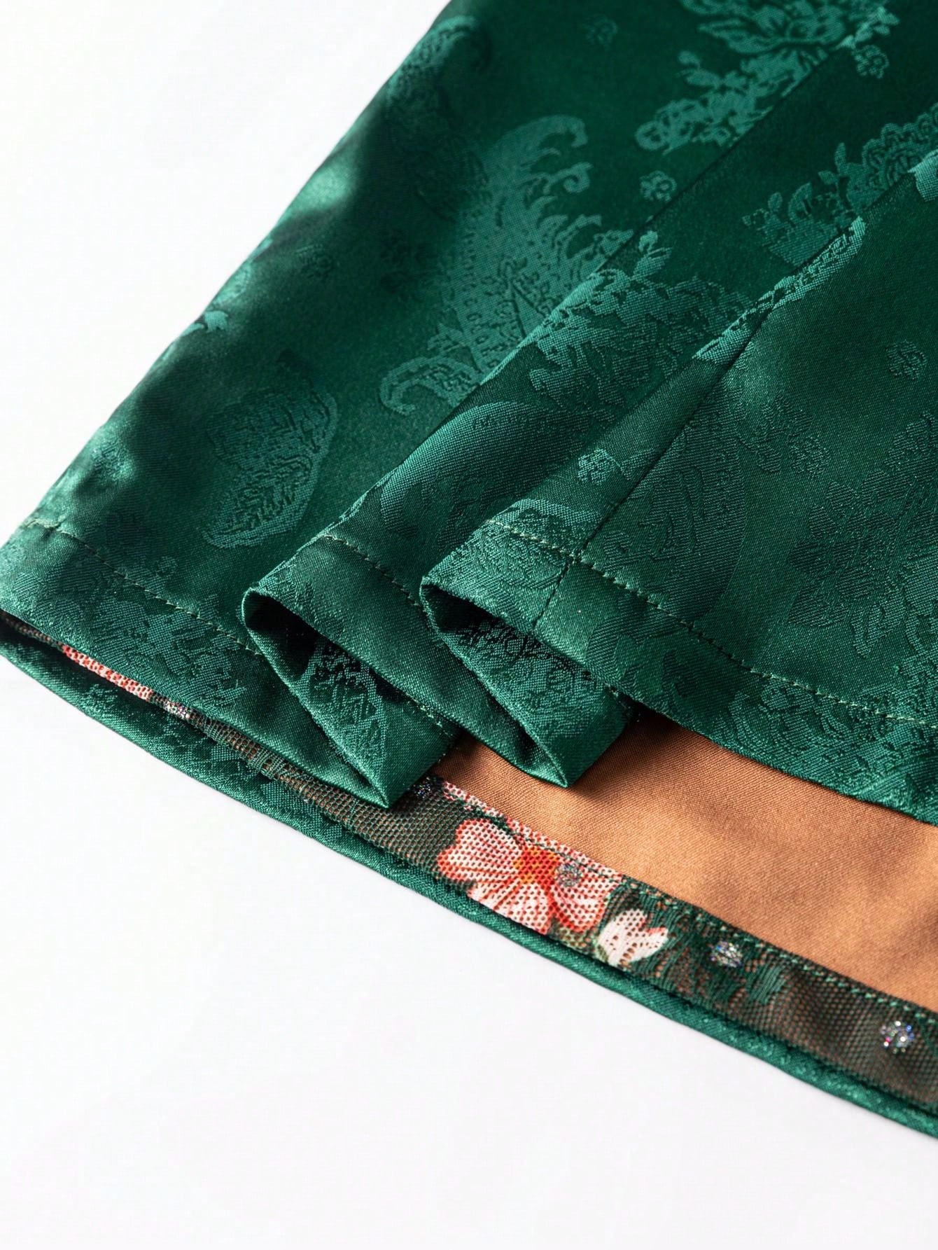 Short Sleeve Knot Button Jacquard Floral Designs New Chinese Style Cheongsam Qipao Dress