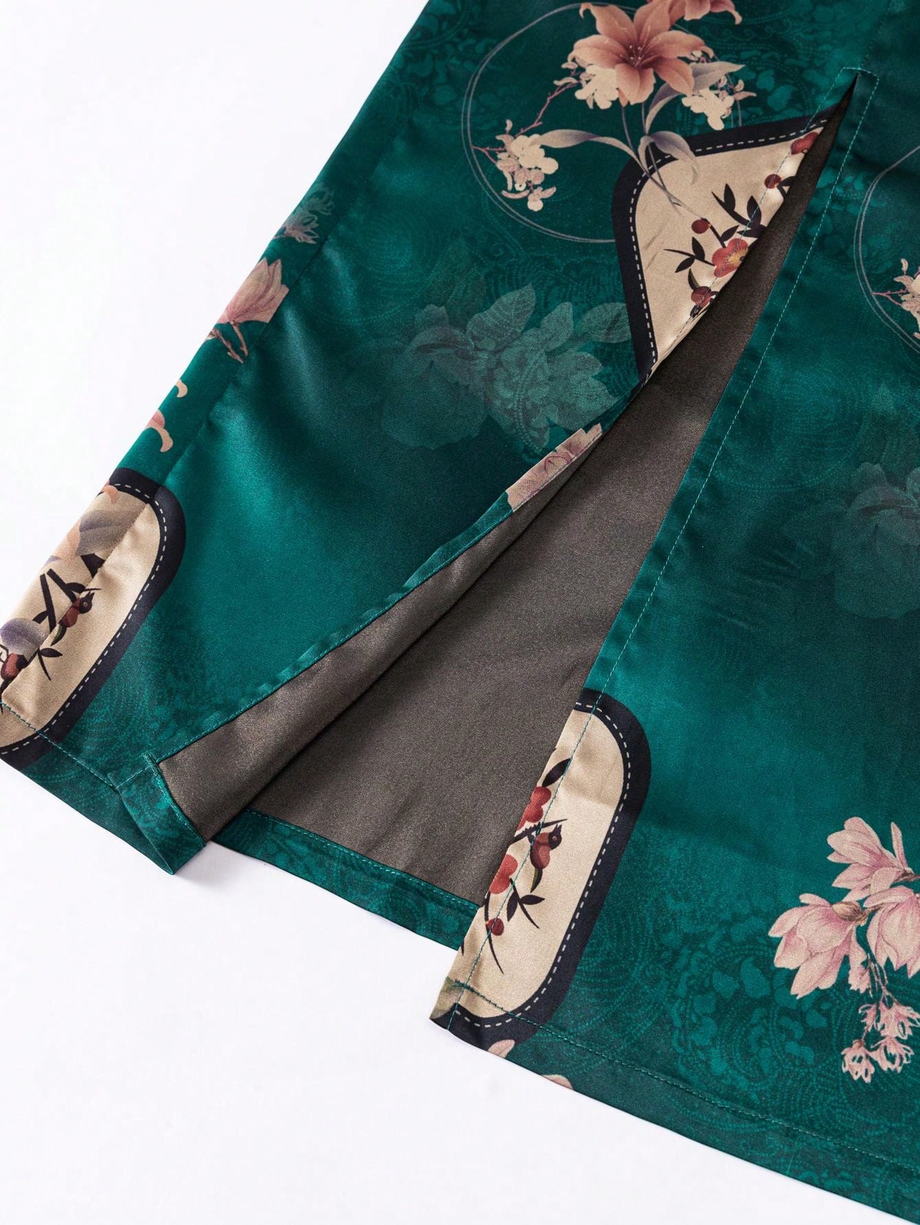 Sleeveless Knot Button Split Thigh Floral Designs New Chinese Style Cheongsam Qipao Dress