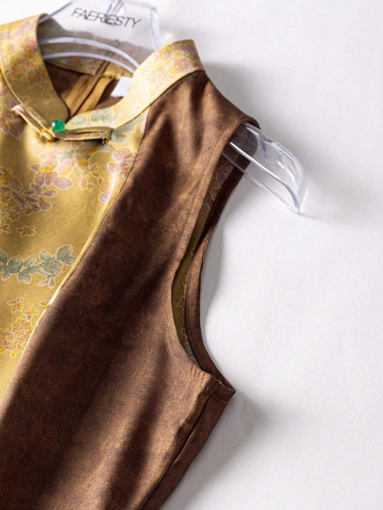 Sleeveless Floral Designs Contrast Color New Chinese Style Cheongsam Qipao Dress