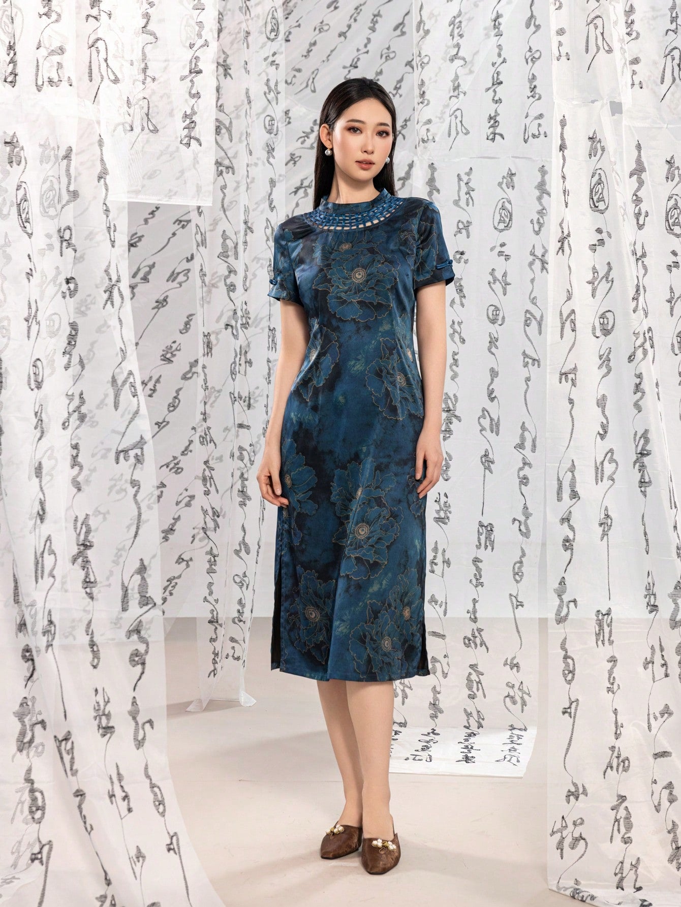 Short Sleeve Floral Designs New Chinese Style Cheongsam Qipao Dress