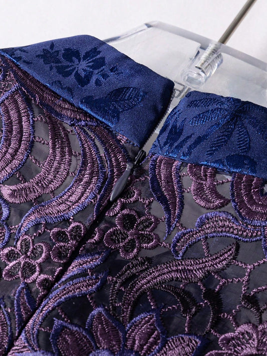 Sleeveless Connect Lace  Floral Designs Split Thigh New Chinese Style Cheongsam Qipao Dress