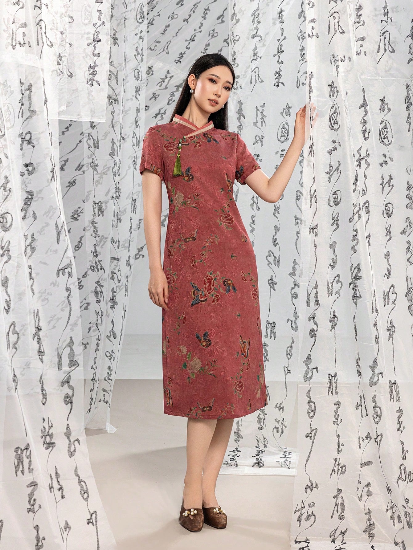 Short Sleeve Floral Designs New Chinese Style Cheongsam Qipao Dress
