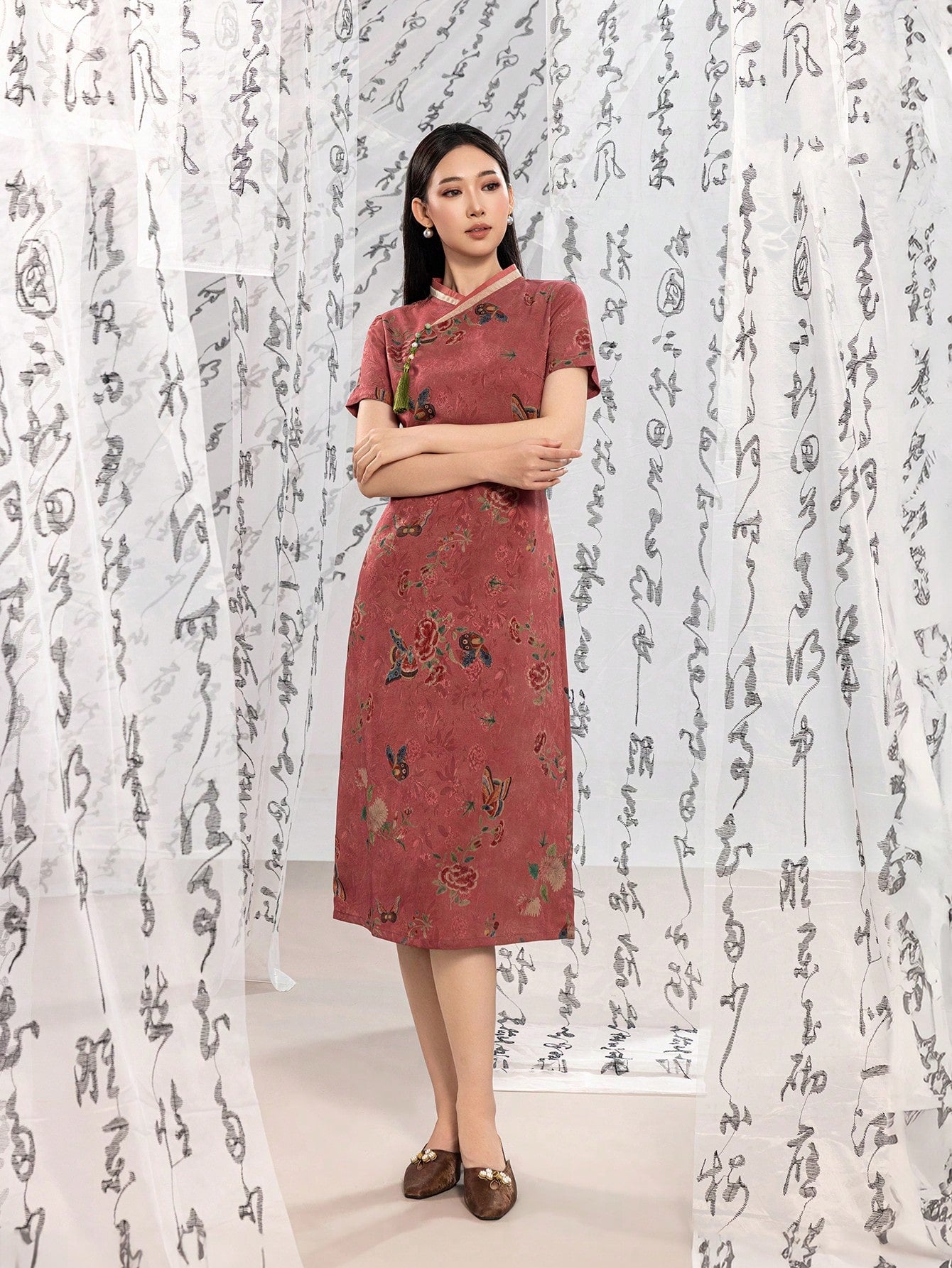 Short Sleeve Floral Designs New Chinese Style Cheongsam Qipao Dress