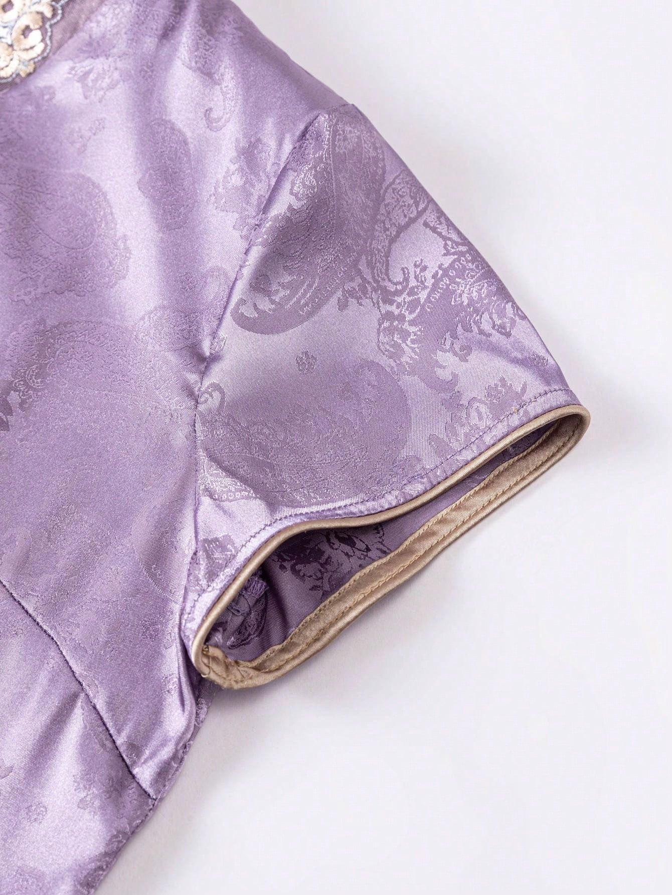 Short Sleeve Jacquard  Floral Designs New Chinese Style Cheongsam Qipao Dress