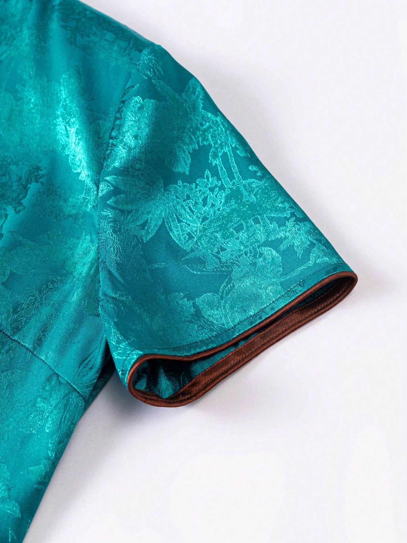 Short Sleeve Knot Button Jacquard Floral Designs New Chinese Style Cheongsam Qipao Dress